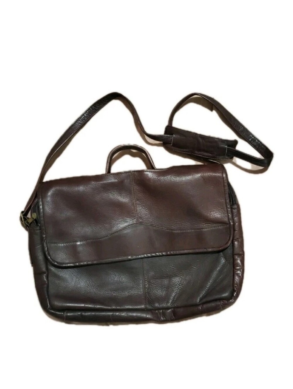 David King Leather Briefcase Laptop Messenger Bag Dark Brown Handle Adj Strap